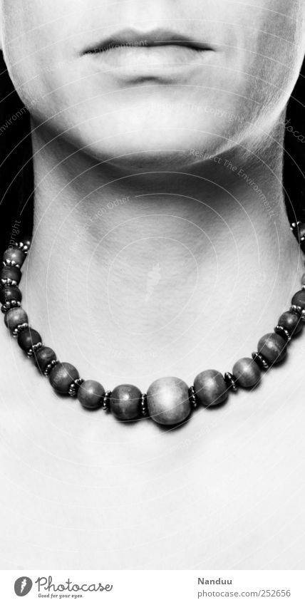 stone Neck Esthetic Necklace Cold Beautiful Earnest Skin Low neckline Smoothness Motionless Black & white photo Studio shot Copy Space bottom