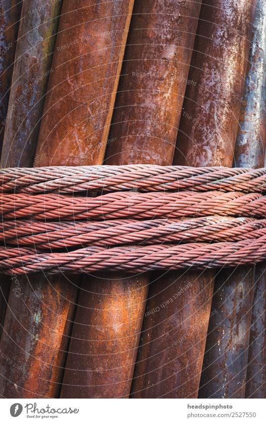 Rusty iron pipes wrapped with steel cable Cable Industry Art Metal String Bow Firm Safety Symmetry Wire cable Iron Steel cable Steel construction Coil Rope