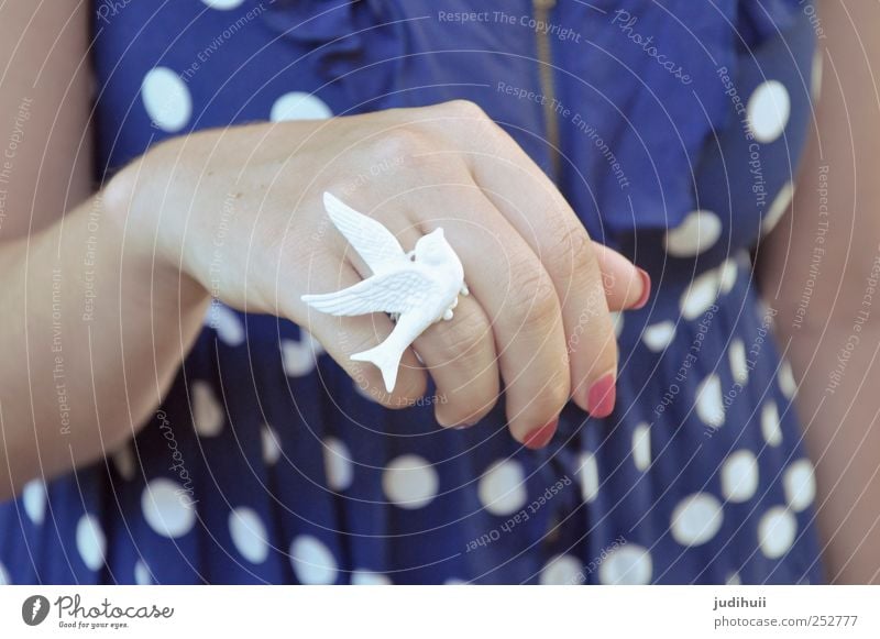 Dove Ring Feminine Hand Fingers 1 Human being Fashion Clothing Accessory Jewellery Pigeon Hip & trendy White Peaceful Hope Dove of peace Colour photo Detail