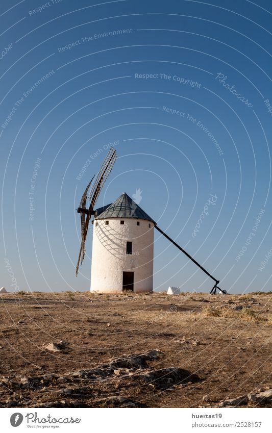 A typical Spanish windmill Vacation & Travel Wind Hill Village Building Architecture Tourist Attraction Monument Lanes & trails Old Historic Blue Windmill