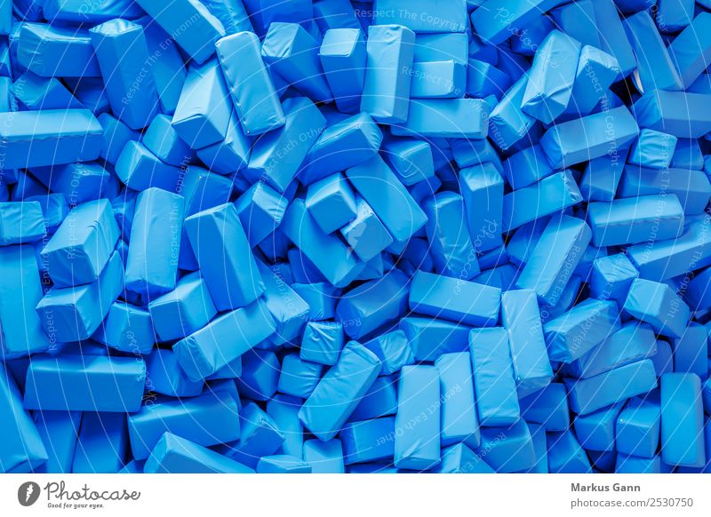 Blue foam blocks Style Design Jump Soft Foam rubber Cuboid Crowd of people Background picture Structures and shapes Many Colour photo