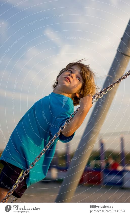 Boy swings in summer Child Boy (child) Summer Infancy vacation Beach Happy Joy fun Playing To swing Playground swinging is like flying Swing Exterior shot Day