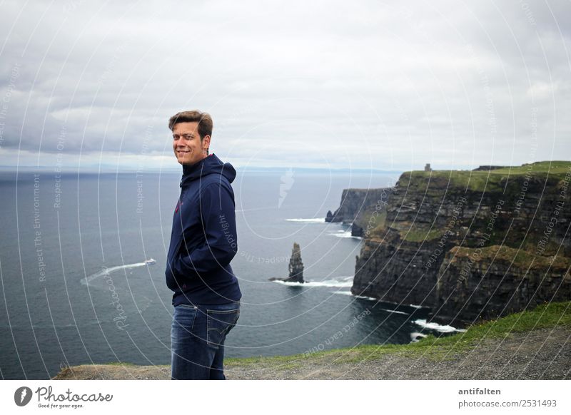 <3 Vacation & Travel Tourism Trip Far-off places Summer Ocean Waves Ireland Cliffs of Moher Masculine Man Adults Partner Life Body Face 1 Human being