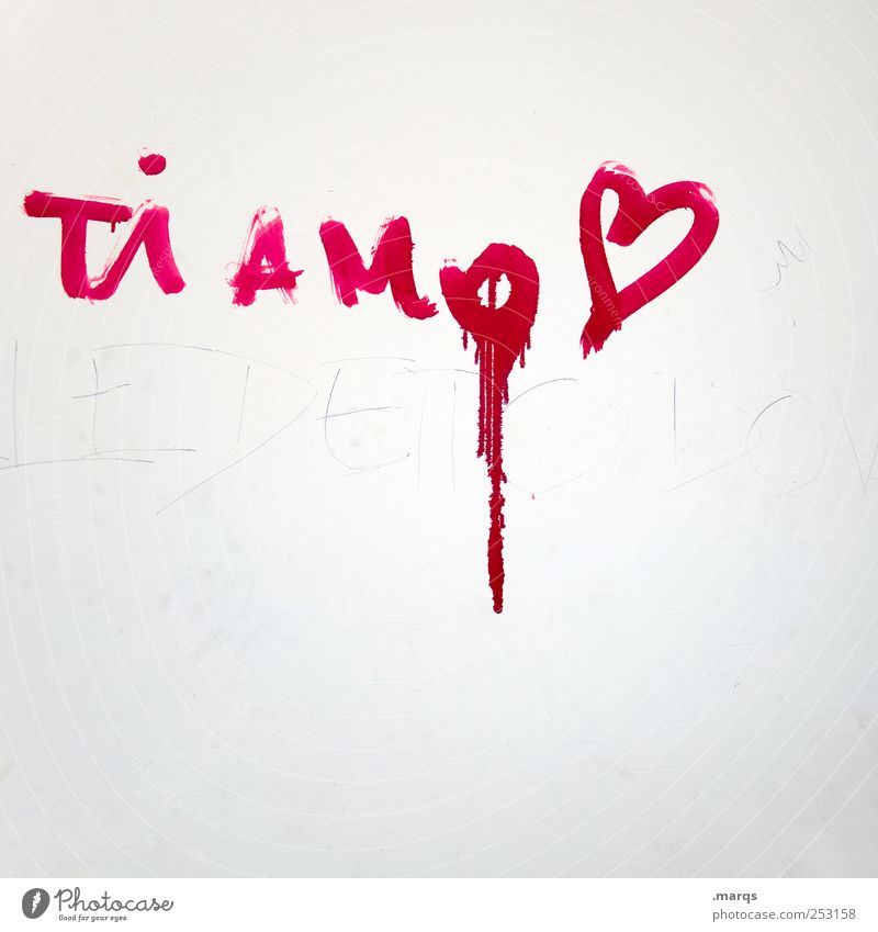 Ti Amo Lifestyle Wall (barrier) Wall (building) Sign Characters Graffiti Heart Kitsch Red White Emotions Passion Infatuation Romance Lovesickness Colour Italian