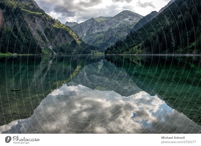 Reflection in the Vilsalp Lake Environment Nature Landscape Water Sky Clouds Summer Alps Mountain Tannheimer Valley Vils alp lake Esthetic Large Beautiful