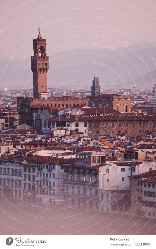 #A# Florence morning Art Work of art Painting and drawing (object) Esthetic Italy City trip Tower Old town Mediterranean Colour photo Subdued colour