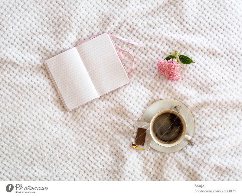 coffee, cup, notebook, flower Breakfast To have a coffee Beverage Hot drink Coffee Crockery Cup Lifestyle Leisure and hobbies Living or residing Stationery