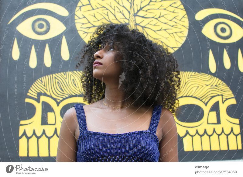 portrait of young woman with graffiti Lifestyle Exotic Young woman Youth (Young adults) Small Town Afro Graffiti Observe Advice Cool (slang) Authentic Beautiful