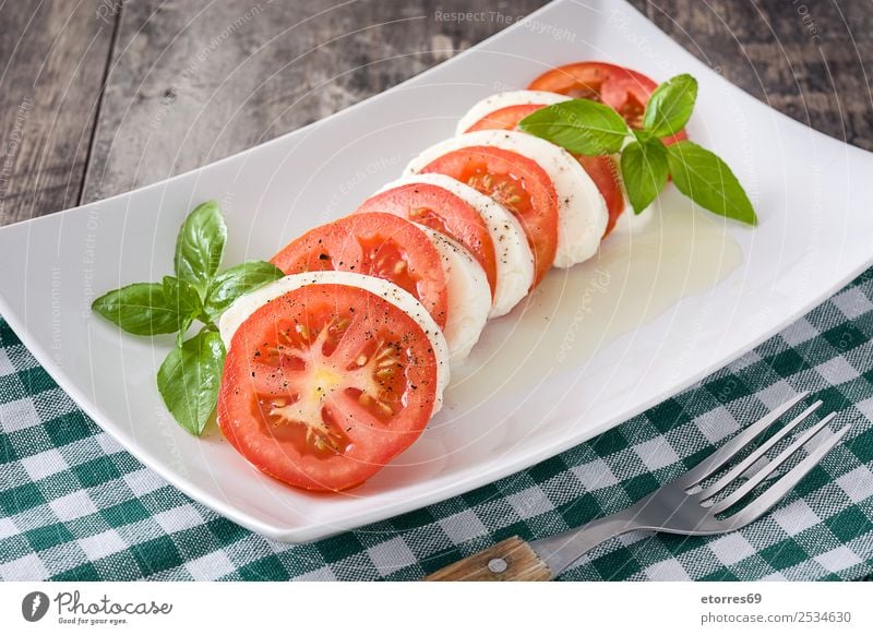 Caprese salad with mozzarella cheese, tomatoes and basil Salad Vegetable Tomato Basil Cheese Italian Meal Green Mozzarella Red Healthy Healthy Eating