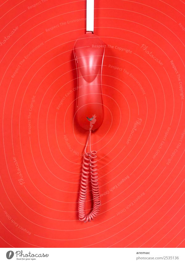red telephone Telephone Cable Wall (barrier) Wall (building) Red Fear Dangerous Threat Emergency call Colour photo Interior shot Deserted Copy Space left