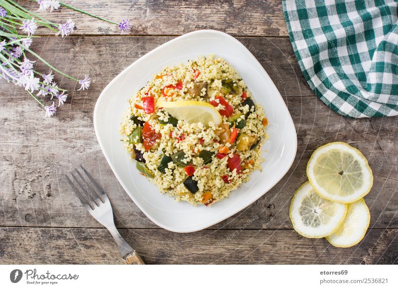 Couscous with vegetables Food Vegetable Vegetarian diet Diet Plate Healthy Eating Stone Fresh Green Red Black Tradition couscous Salad bulgur African Arabia