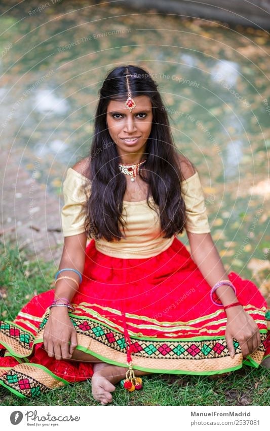 traditional indian woman portrait Beautiful Relaxation Calm Woman Adults Hand Nature Park Fashion Clothing Dress Jewellery Gold Green Tradition Indian Posture