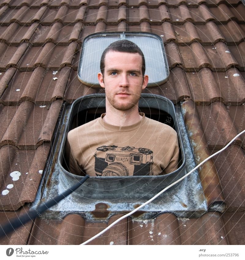 hello, it's me Masculine Young man Youth (Young adults) Man Adults 1 Human being 18 - 30 years Berlin House (Residential Structure) Window Roof Build Observe