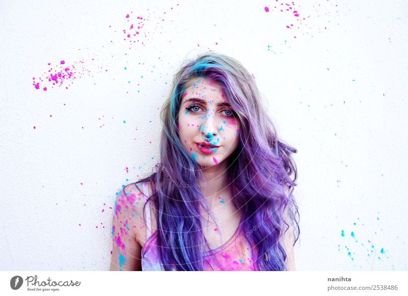 Young woman with paint in her face and body Lifestyle Style Design Leisure and hobbies Freedom Human being Feminine Youth (Young adults) Woman Adults 1