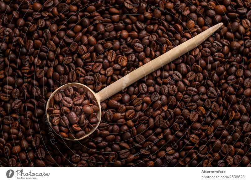 Wooden spoon with roasted coffee beans Grain Breakfast Coffee Spoon Lifestyle Love Fresh Hot Delicious Natural Energy Colour arabica Aromatic background barista