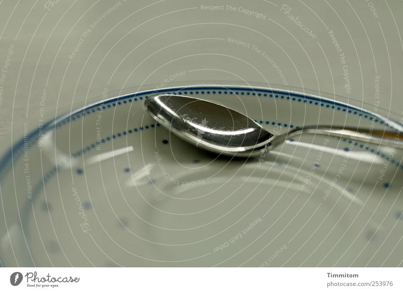 wait... Hot drink Coffee Teaspoon Saucer Metal Wait Blue Silver Happiness Anticipation Together Serene Patient Calm Coffee break Colour photo Subdued colour