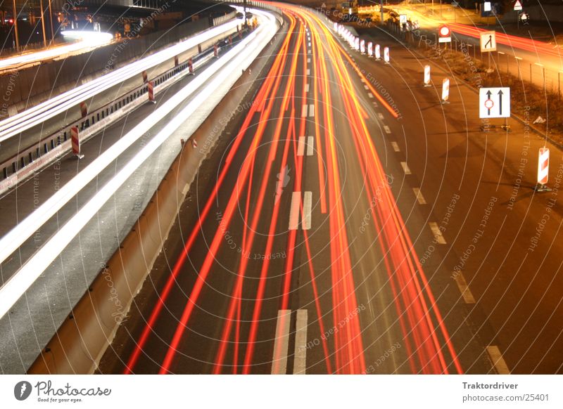 Night over the Autobahn 2 Highway Light Long exposure Lane change Transport Floodlight