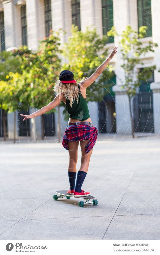 anonynous woman skating Lifestyle Style Beautiful Summer Woman Adults Street Fashion Blonde Cool (slang) Hip & trendy young casual riding Skateboard longboard