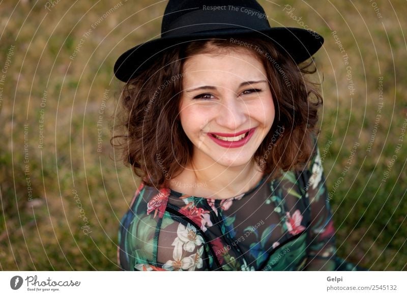 Beautiful curvy girl Lifestyle Happy Hair and hairstyles Make-up Human being Woman Adults Landscape Grass Street Fashion Dress Hat Smiling Friendliness Large