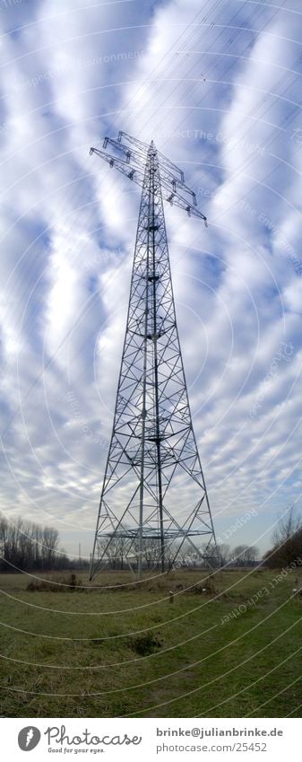 storm tower Panorama (View) Electricity Meadow Green White Clouds Krefeld Industry Electricity pylon Rhine Blue Julian brink Guinea pig Large