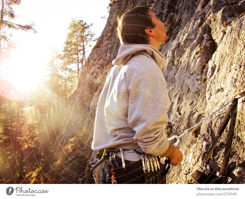 *moment of happiness Climbing Mountaineering Masculine Young man Youth (Young adults) Couple Partner 1 Human being 18 - 30 years Adults Nature Landscape Autumn