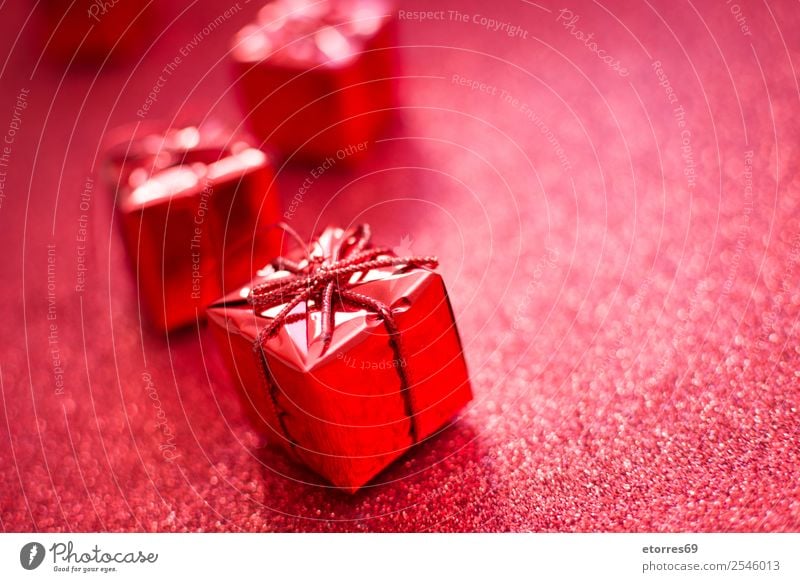 Red gift boxes and red glitter background. greeting Decoration Ornament Bright Vacation & Travel Feasts & Celebrations Public Holiday Presentation star Festive