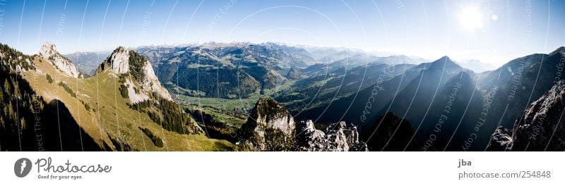 Panorama Bernese Oberland Life Contentment Calm Adventure Freedom Summer Mountain Hiking Climbing Mountaineering Nature Landscape Earth Cloudless sky Sun Autumn