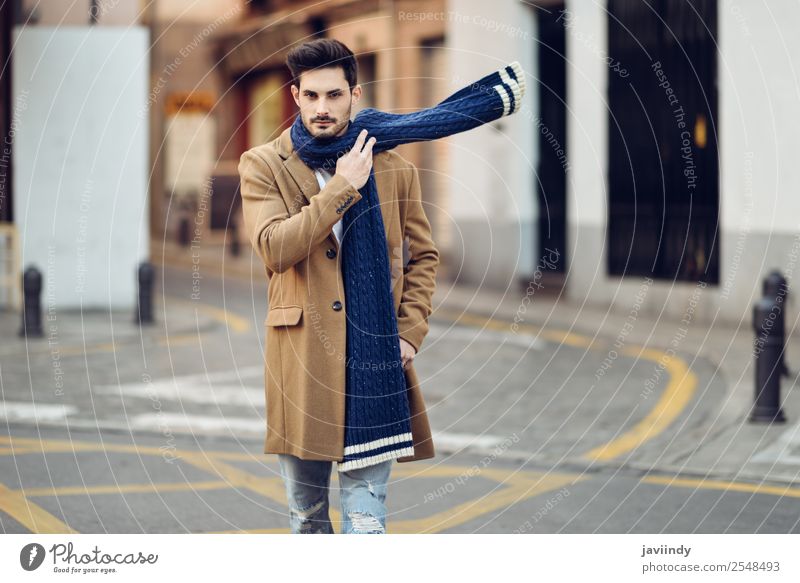 Young man wearing winter clothes in the street Lifestyle Elegant Style Beautiful Hair and hairstyles Winter Human being Masculine Youth (Young adults) Man