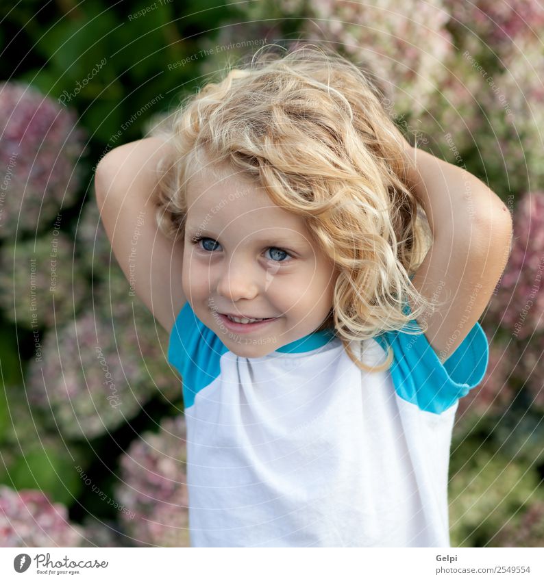 blond child Happy Beautiful Face Summer Garden Child Human being Baby Boy (child) Man Adults Infancy Hand Environment Nature Plant Flower Blonde Smiling Small