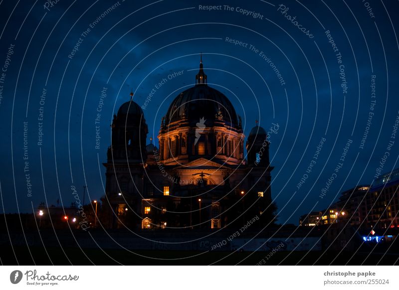 The Dome Sightseeing City trip Museum Clouds Night sky Berlin Town Capital city Downtown Church Tourist Attraction Stone Dark Large Kitsch Blue Belief
