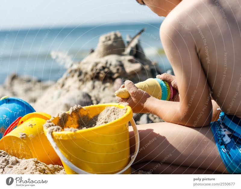 Child playing on the beach Leisure and hobbies Playing Vacation & Travel Tourism Trip Far-off places Freedom Summer Summer vacation Sun Sunbathing Toddler