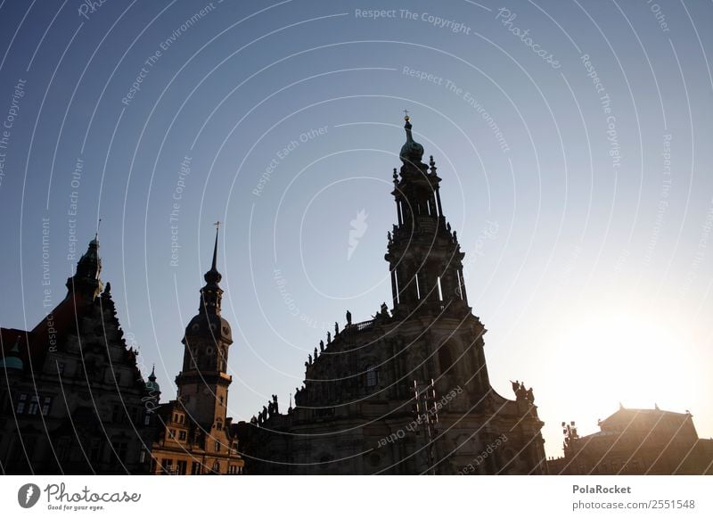 #A# Dresden shadow Church Uniqueness Dresden Hofkirche Lock Semper Opera Saxony Old town Historic Historic Buildings Silhouette Elbufer Baroque Subdued colour