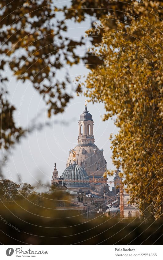 #A# Lady in autumn Church Esthetic Frauenkirche Domed roof Dresden Tourist Attraction Landmark Autumn Historic Historic Buildings City trip Colour photo