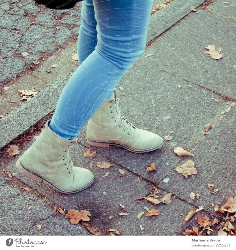 autumn Jeans Footwear Going Blue Gray Fashion Modern Woman Girlish Denim Dynamics Autumn Clothing Youth (Young adults) Young woman Legs High heels