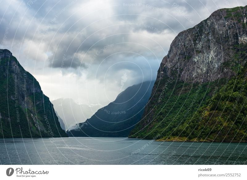View of the Aurlandsfjord in Norway Relaxation Vacation & Travel Tourism Mountain Nature Landscape Water Clouds Rock Fjord Tourist Attraction Idyll Environment