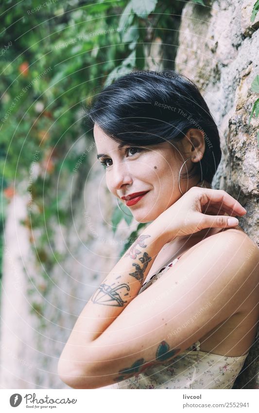lovely tattooed woman Lifestyle Elegant Style Beautiful Summer Garden Human being Feminine Woman Adults Head 1 18 - 30 years Youth (Young adults) Nature Park