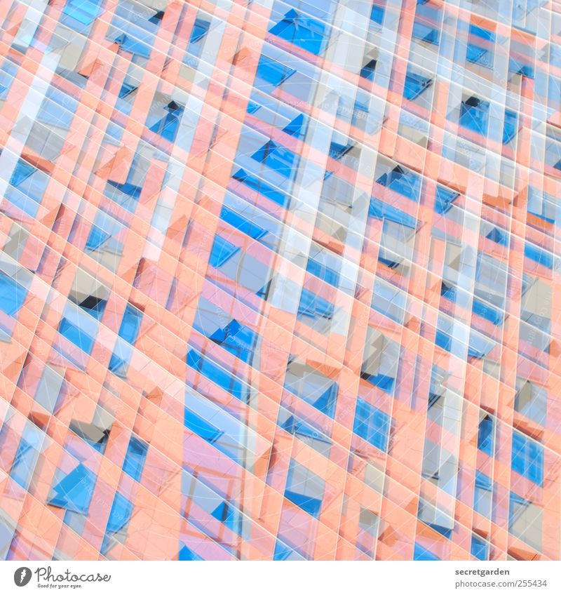 for you it shall rain colorful stones! Office High-rise Manmade structures Facade Crazy Blue Red Creativity Network Surrealism Dream Muddled Grid diamond