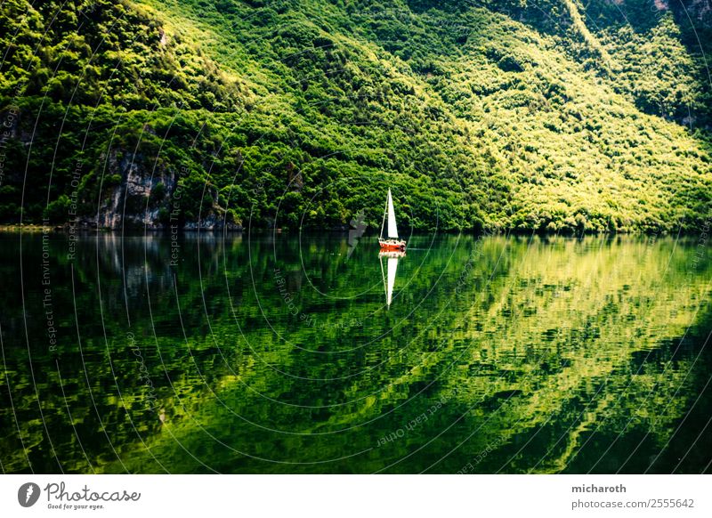 Sailboat reflection Leisure and hobbies Vacation & Travel Tourism Trip Adventure Freedom Summer Summer vacation Sun Mountain Sailing Environment Nature Climate