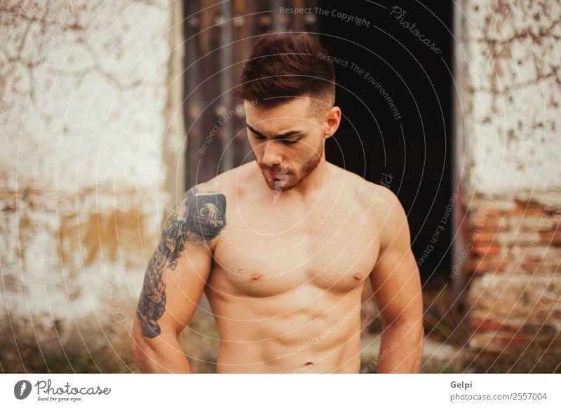 Attractive guy Lifestyle Beautiful Body Sports Human being Masculine Boy (child) Man Adults Fashion Tattoo Beard Fitness Eroticism Muscular Naked Strong White