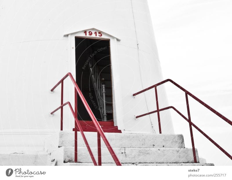 Door to the past Lighthouse Stairs Facade Old Historic Red White Open Banister Subdued colour Exterior shot Deserted Copy Space right