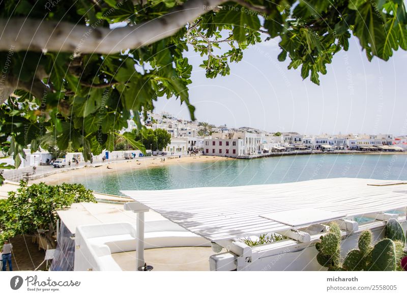 Mykonos Beach Lifestyle Shopping Leisure and hobbies Vacation & Travel Tourism Trip Sightseeing Cruise Summer Summer vacation Ocean Sky Beautiful weather Tree