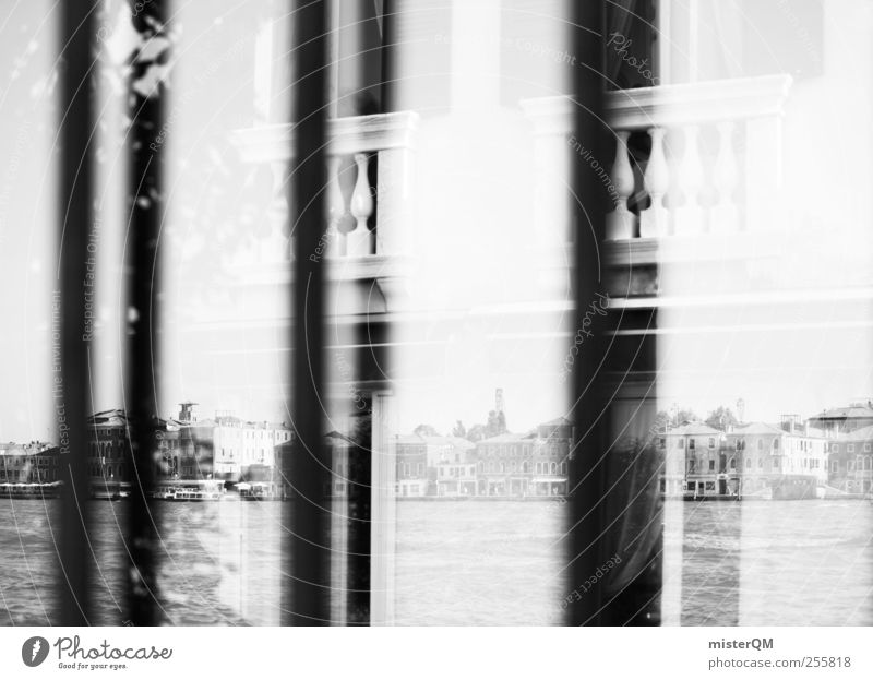 Black Reflection. Esthetic Window Venice Balcony Skyline City trip Perspective Black & white photo Exterior shot Close-up Detail Abstract Deserted