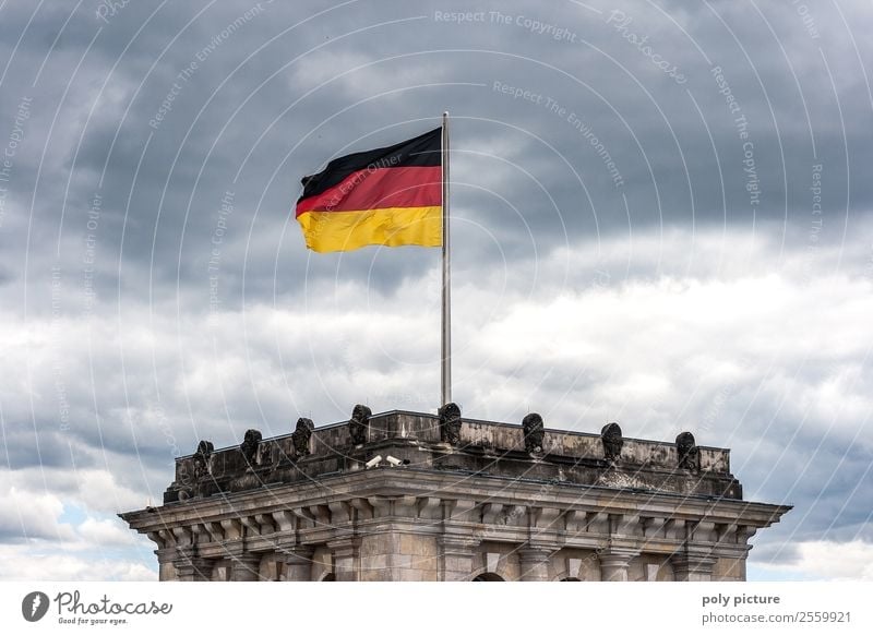 German flag blows at Reichstag in Berlin Capital city Identity Uniqueness Luxury Protection Contentment Politics and state Symbol of the state Germany