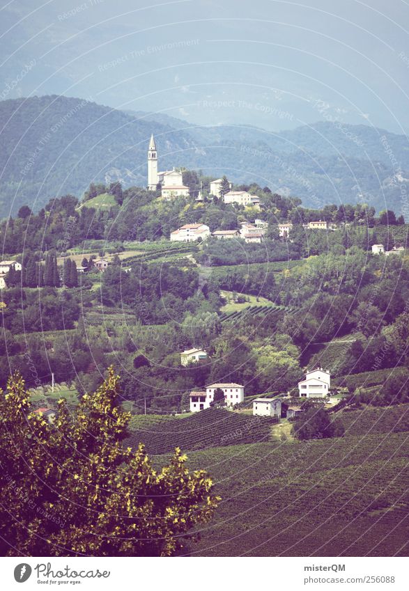 Bergdorf. Village Town Esthetic Mountain Mountain village Green Religion and faith Idyll Italy Wine growing Vacation mood Vacation photo Nature France