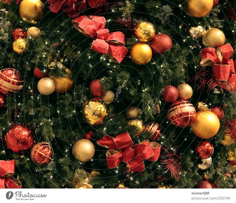 X-mas. Art Esthetic Christmas & Advent Christmas tree Glitter Ball Card Sphere Jewellery Gold Red Anticipation Decoration December Christmas wreath Light Bow