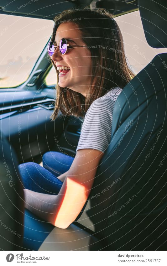 Girl laughing in the car Lifestyle Joy Happy Beautiful Leisure and hobbies Vacation & Travel Trip Human being Woman Adults Coast Transport Vehicle Car