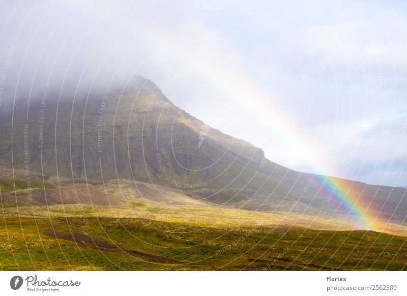Rainbow on Iceland IV / IV Environment Nature Landscape Elements Air Water Climate Beautiful weather Mountain Europe Illuminate Esthetic Exceptional Blue
