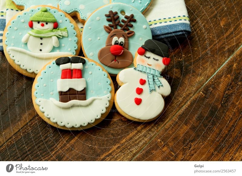 Delicious Christmas Cookies Dessert Winter Decoration Table Feasts & Celebrations Christmas & Advent Wood Ornament Blue Brown Tradition christmas Gingerbread