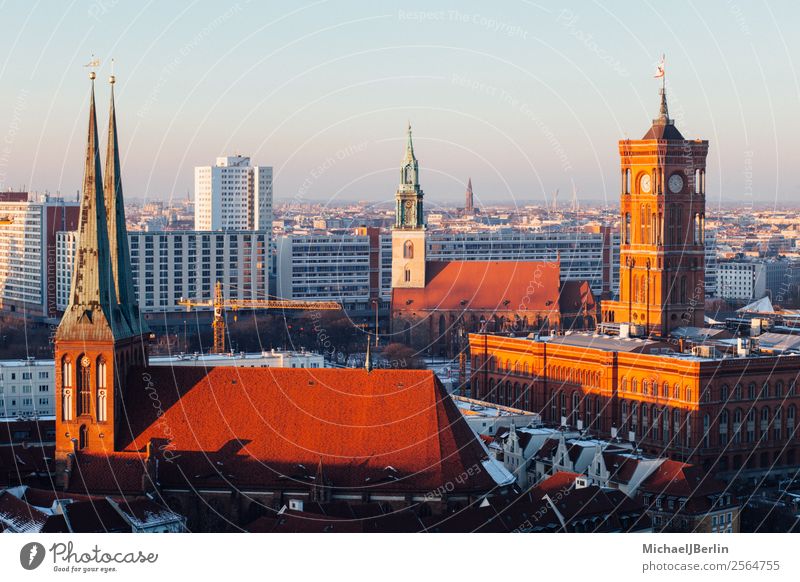 City panorama of Berlin Mitte with Red City Hall Downtown Old town Skyline Tourist Attraction Landmark Rotes Rathaus City hall Middle Panorama (View)
