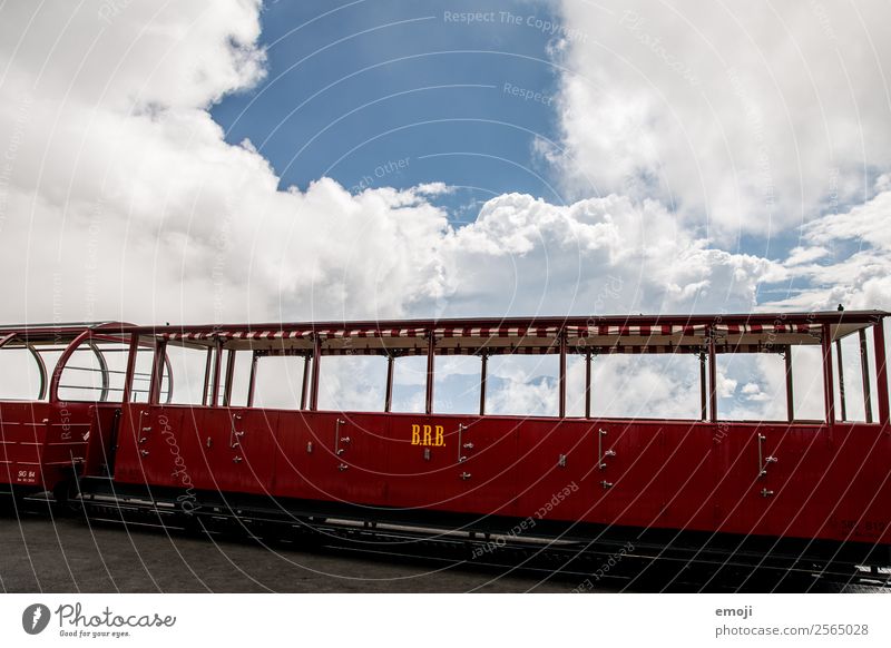 BRB Sky Means of transport Passenger traffic Public transit Steamlocomotive Rail vehicle Train compartment Old Blue Red Tradition Old fashioned Brienzer Rothorn